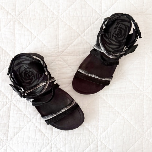 Merrell Black Silver Sandals 8 - Picture 1 of 9